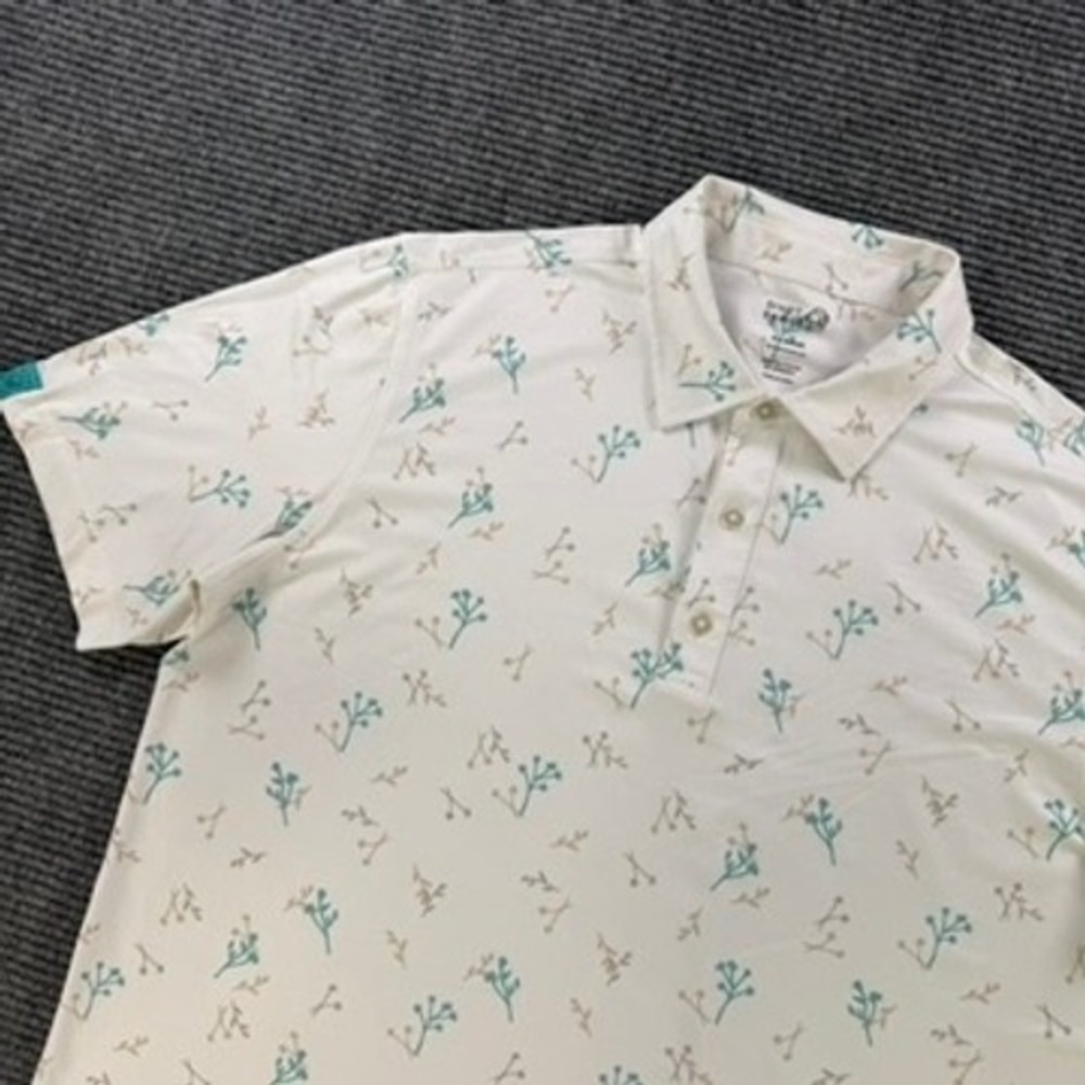 Divot Dawgs Golf Polo Shirt‎ Mens XL White Floral Botanical Performance Stretch